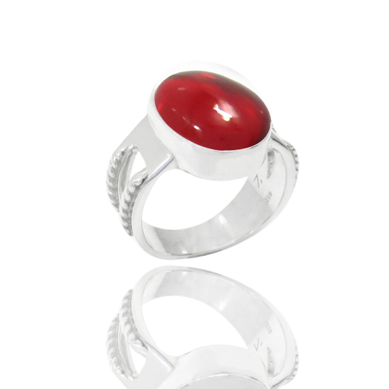 Sterling silver with oval shape red Garnet stone. Gemstone is a deep red colour. 