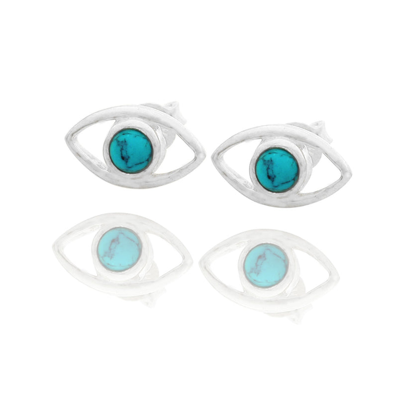 Silver Evil Eye earrings with turquoise stone. Sterling silver backs.