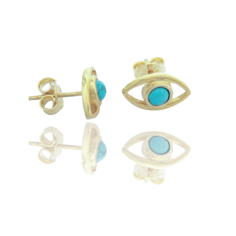 Gold Plated Silver Evil Eye earrings with turquoise stone. Sterling silver backs.